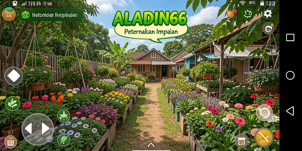 Screenshot gameplay ALADIN66 menampilkan dunia pertanian yang subur dan interaktif.