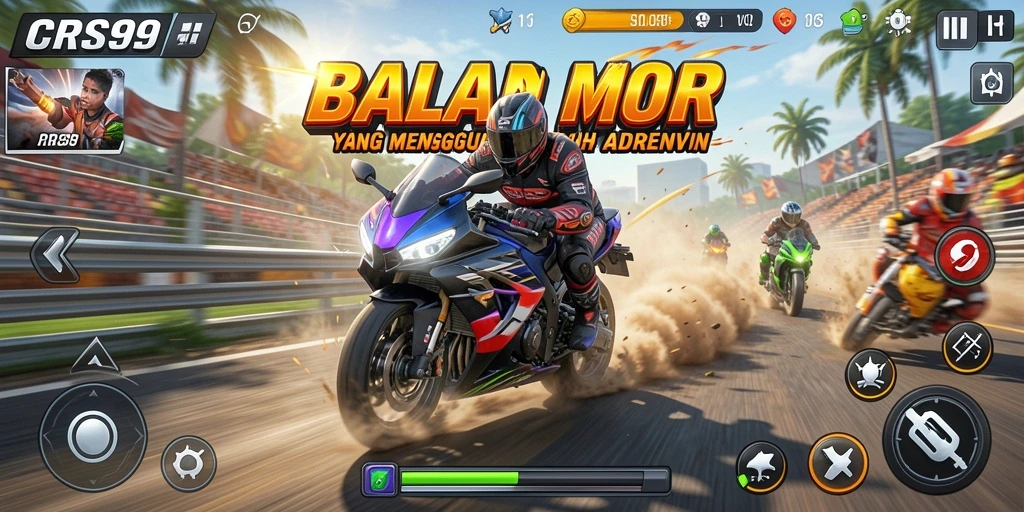 Tampilan gameplay CRS99 dengan balapan motor yang mendebarkan.