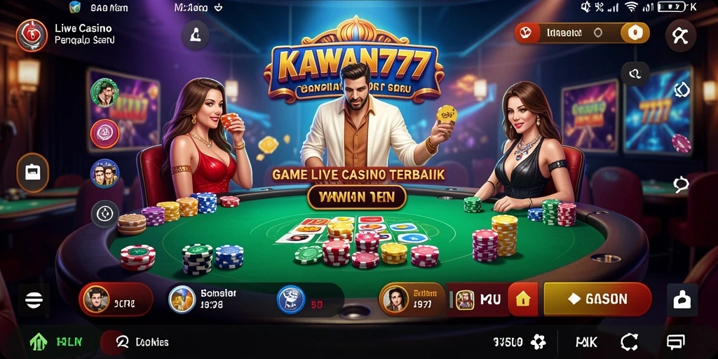Screenshot KAWAN777 menampilkan dealer langsung yang memandu permainan casino.