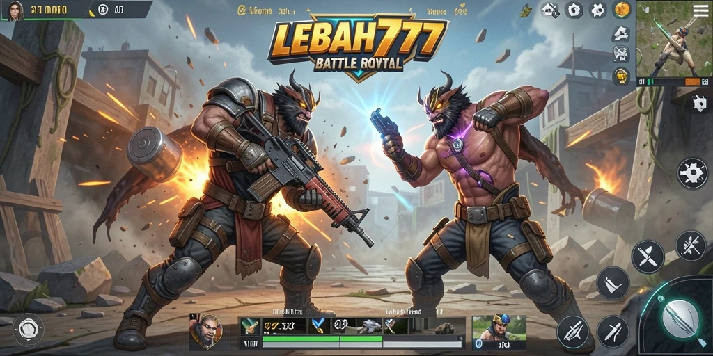 Screenshot gameplay LEBAH777 menunjukkan aksi pertempuran intens di medan perang.