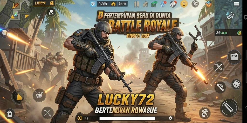 Screenshot LUCKY72 menampilkan aksi seru di battlefield Battle Royale.