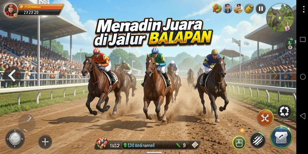 Screenshot gameplay seru PUTERMEGA dengan balapan intens di trek.