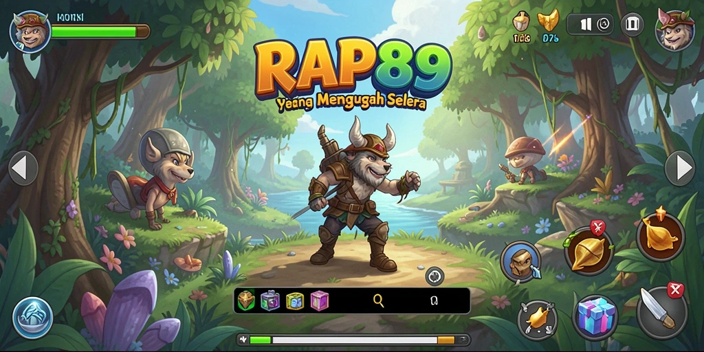 Tangkapan layar menunjukkan gameplay menarik RAP89 dengan dunia penuh warna.