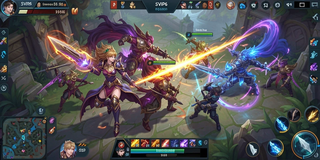 Screenshot gameplay SVIP6 yang menampilkan pertarungan epik dalam mode MOBA.